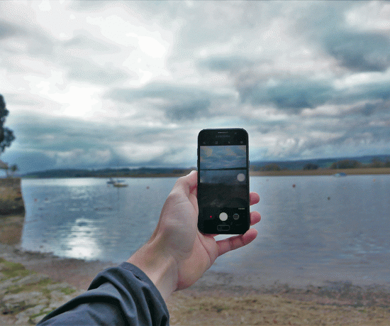 Phone looking at lake 960 x 800